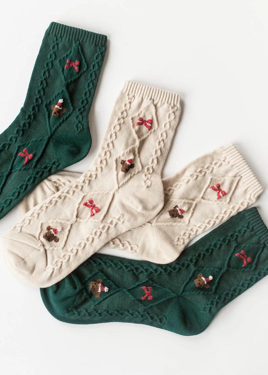 Christmas Teddy Bear Crew Sock